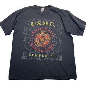 Bayside USMC United States Marine Corps Semper Fi T-Shirt Black Mens Large USA